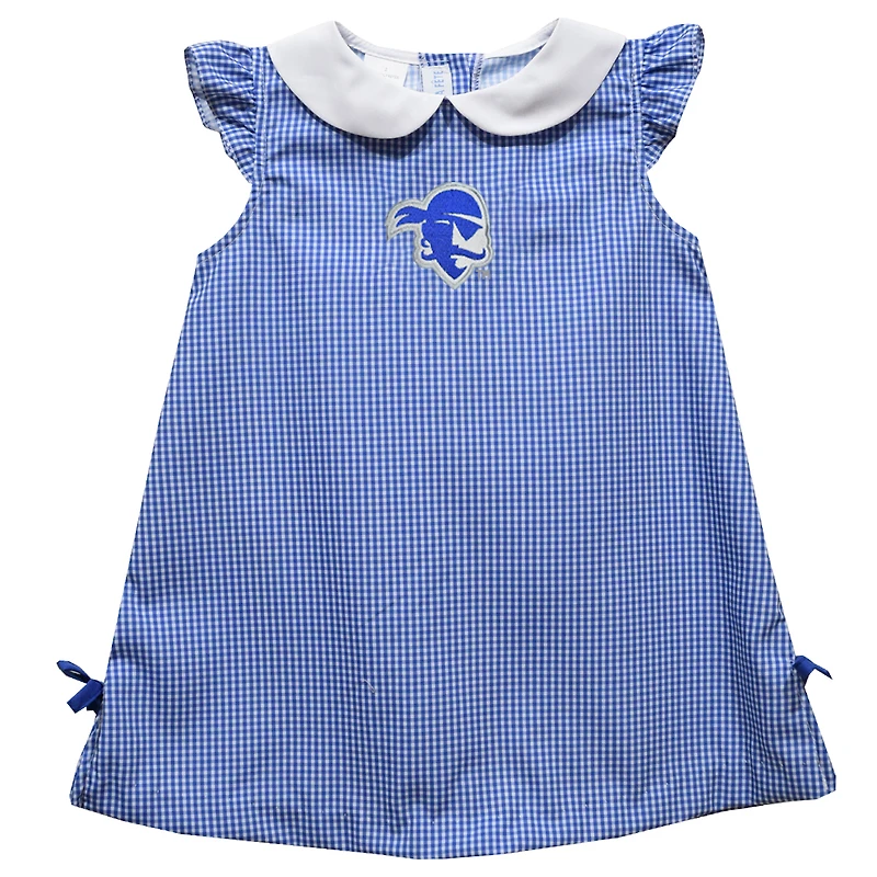 Toddler Girls Vive La Fete Blue Seton Hall Pirates Mini Check Pattern A-Line Dress