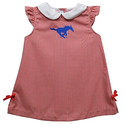 Toddler Girls Vive La Fete Red SMU Mustangs Mini Check Pattern A-Line Dress
