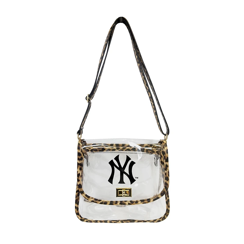 Logo Brands New York Yankees Leopard Print Trim Clear Purse