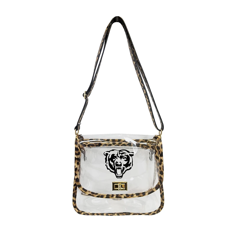 Logo Brands Chicago Bears Leopard Print Trim Clear Purse