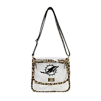 Logo Brands Miami Dolphins Leopard Print Trim Clear Purse