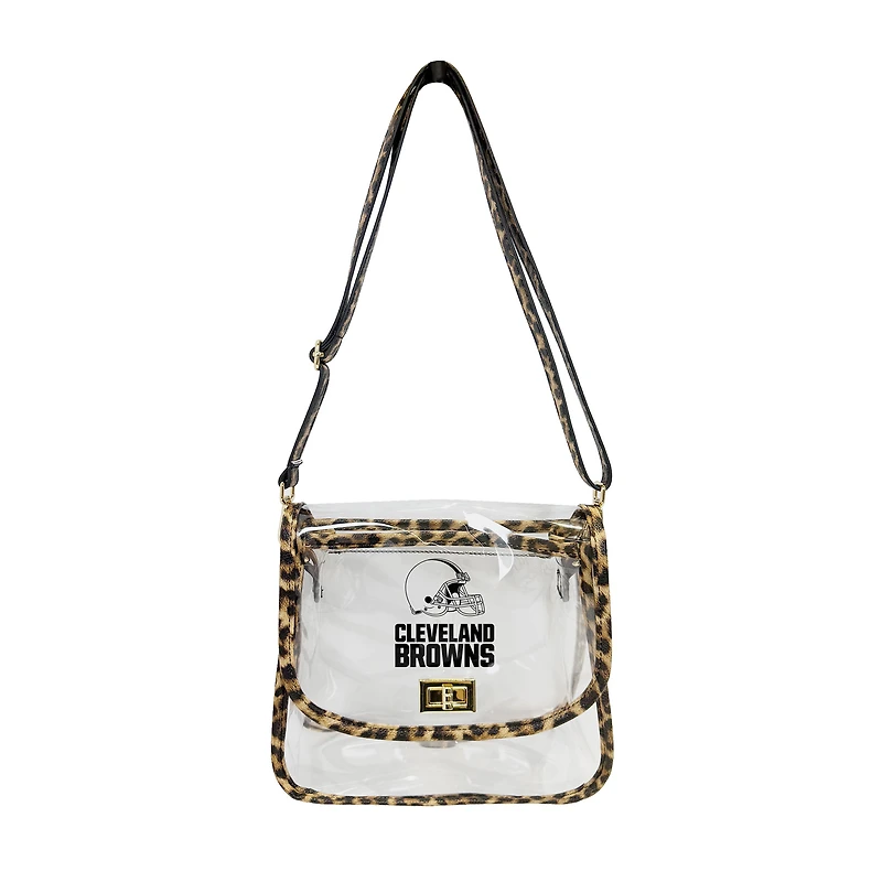 Logo Brands Cleveland Browns Leopard Print Trim Clear Purse