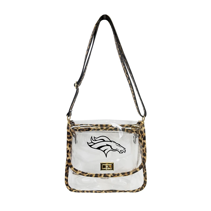 Logo Brands Denver Broncos Leopard Print Trim Clear Purse