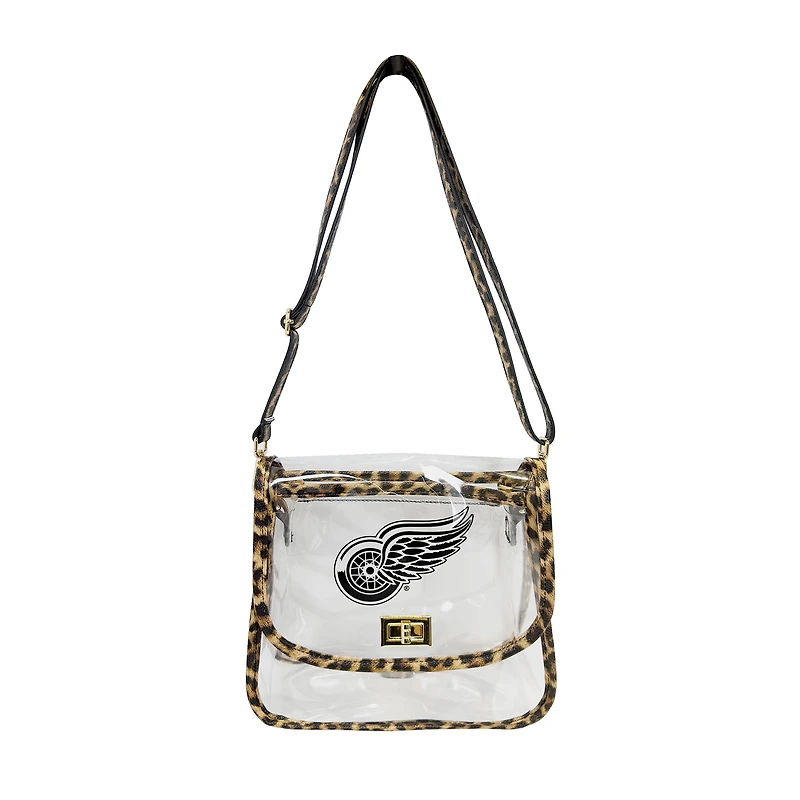 Logo Brands Detroit Red Wings Leopard Print Trim Clear Purse