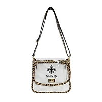 Logo Brands New Orleans Saints Leopard Print Trim Clear Purse