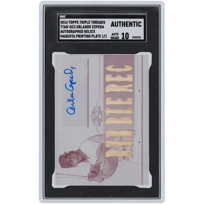 Orlando Cepeda San Francisco Giants Autographed 2014 Topps Triple Threads Magenta Plate Relic #TTAR-OC3 #1/1 SGC Authenticated Auto 10 Card