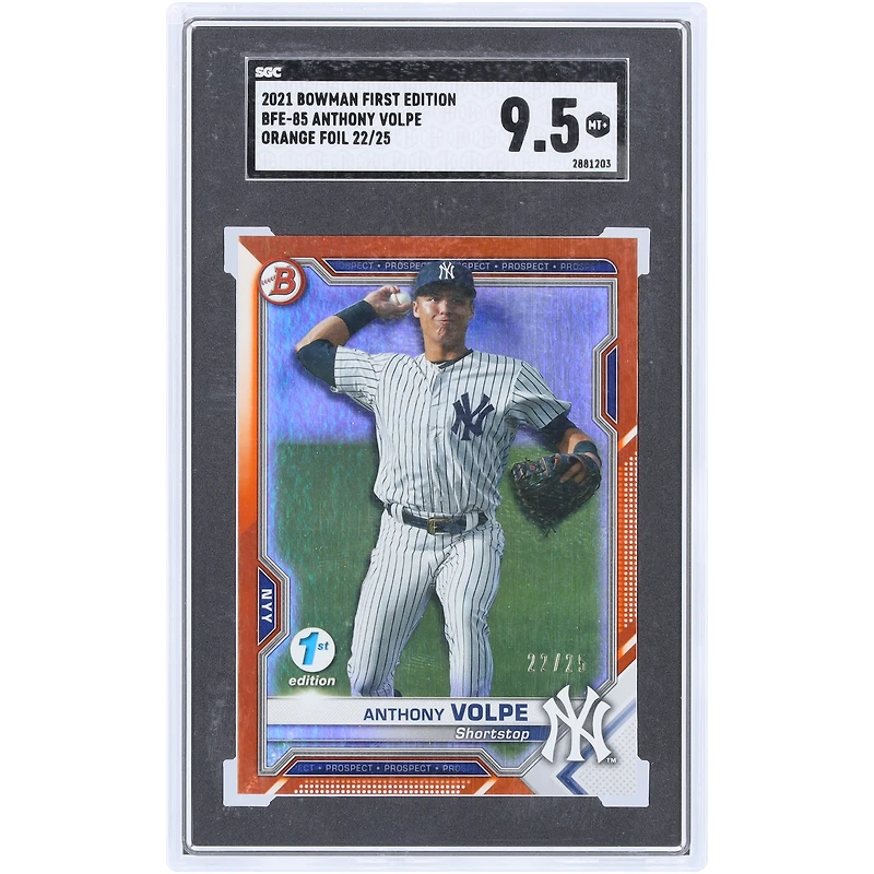 Anthony Volpe New York Yankees 2021 Bowman First Edition Orange Foil #BFE-85 #22/25 SGC Authenticated 9.5 Card