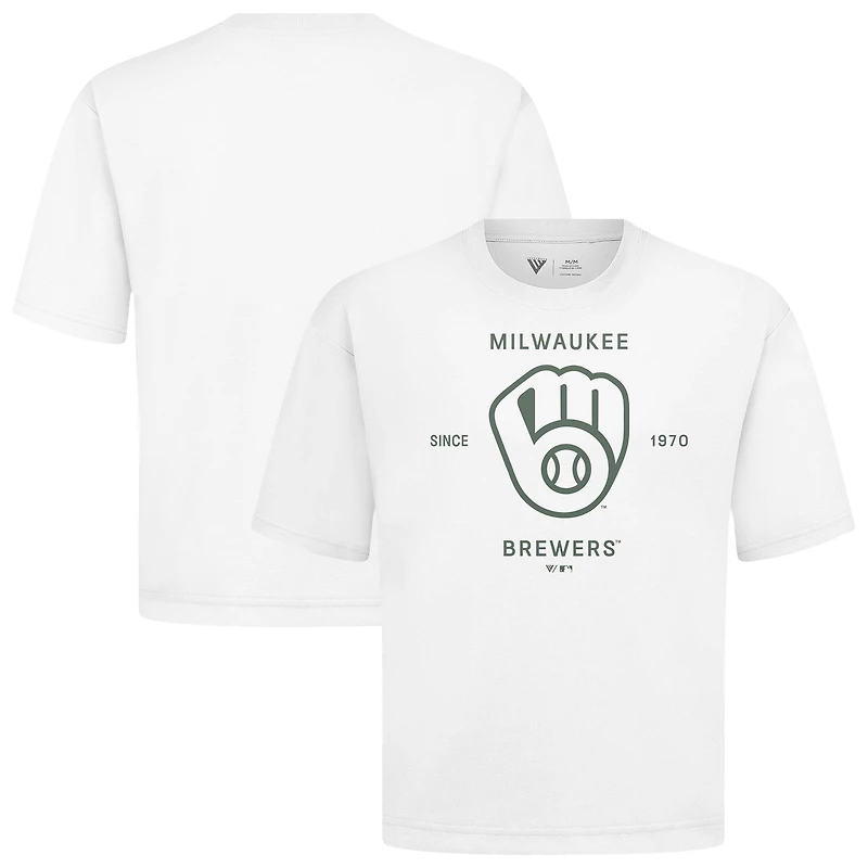 Men's Levelwear White Milwaukee Brewers Crossway Oversized Luxe Signature Knit T-Shirt