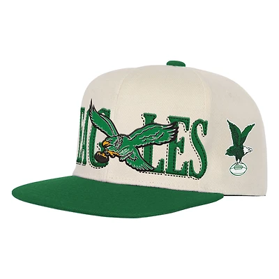 Youth Mitchell & Ness Cream/Kelly Green Philadelphia Eagles Across the Board Vintage Snapback Hat