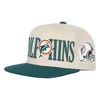 Youth Mitchell & Ness Cream/Aqua Miami Dolphins Across the Board Vintage Snapback Hat