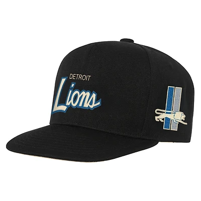 Youth Mitchell & Ness Black Detroit Lions Team Script Snapback Hat