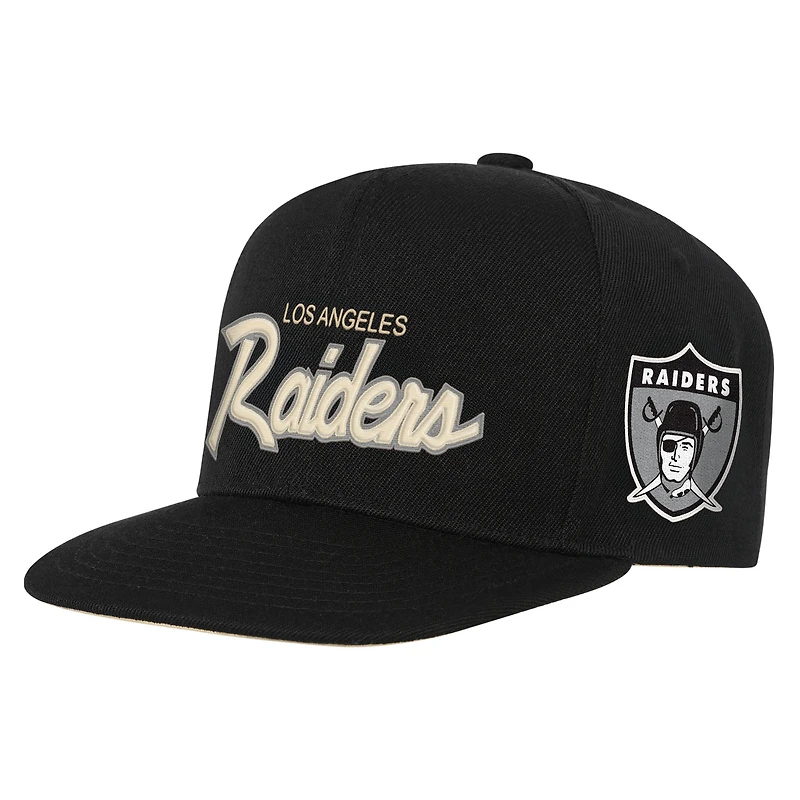Youth Mitchell & Ness Black Las Vegas Raiders Cream Team Script Snapback Hat