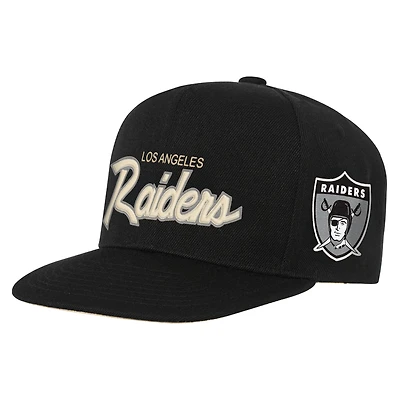 Youth Mitchell & Ness Black Las Vegas Raiders Cream Team Script Snapback Hat