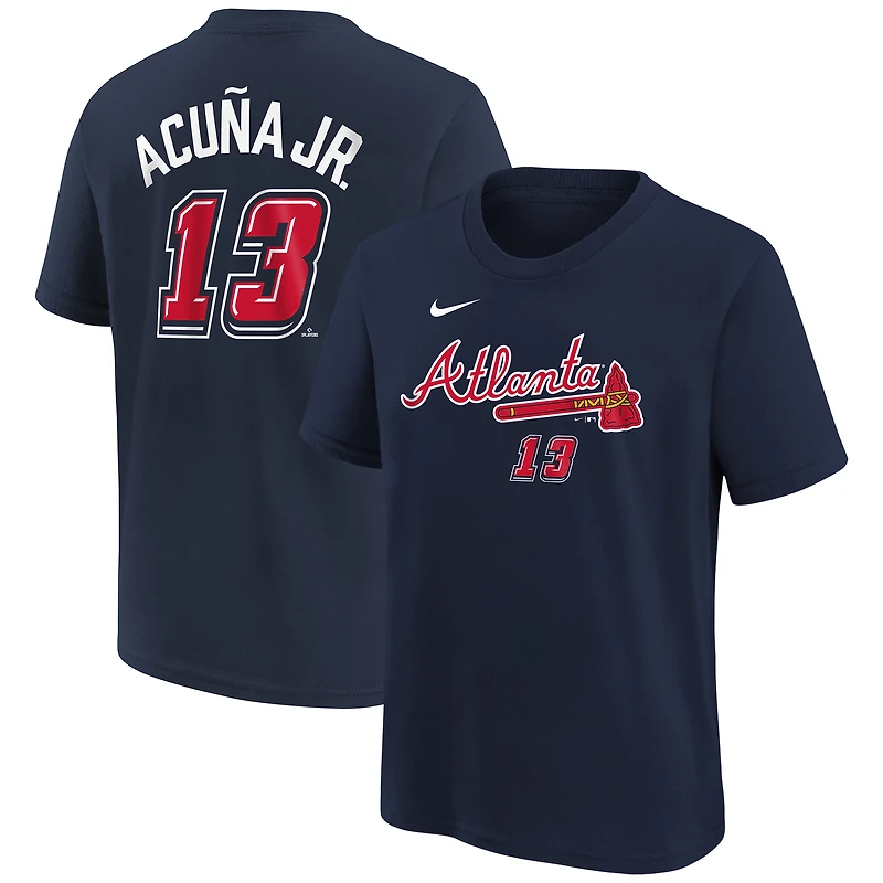 Preschool Nike Ronald Acuña Jr. Navy Atlanta Braves 2025 MLB Speedway Classic Name & Number T-Shirt