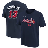 Preschool Nike Ronald Acuña Jr. Navy Atlanta Braves 2025 MLB Speedway Classic Name & Number T-Shirt