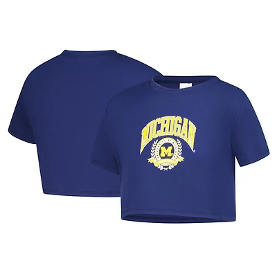 Girls Youth ZooZatz Navy Michigan Wolverines Laurels Tri-Blend Cropped T-shirt