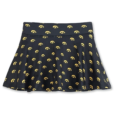 Girls Youth ZooZatz Black Iowa Hawkeyes All-Over Print Tennis Skort