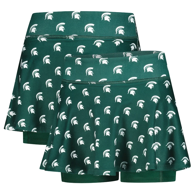 Girls Youth ZooZatz Green Michigan State Spartans All-Over Print Tennis Skort