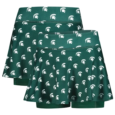 Girls Youth ZooZatz Green Michigan State Spartans All-Over Print Tennis Skort