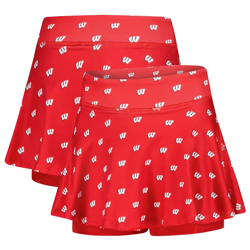 Girls Youth ZooZatz Red Wisconsin Badgers All-Over Print Tennis Skort
