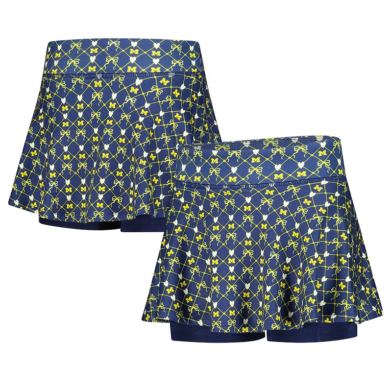 Girls Youth ZooZatz Navy Michigan Wolverines All-Over Print Bow Team Logo Skort