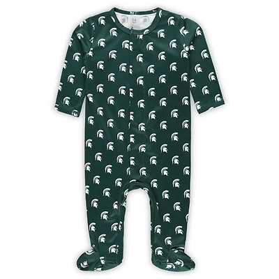 Newborn & Infant ZooZatz Green Michigan State Spartans Magnetic Closure Sleeper