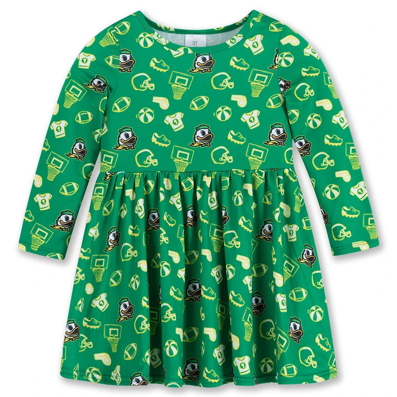 Girls Toddler ZooZatz Green Oregon Ducks All-Over Print Football Dress