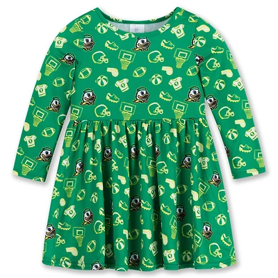 Girls Toddler ZooZatz Green Oregon Ducks All-Over Print Football Dress