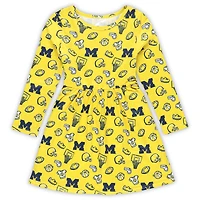 Girls Toddler ZooZatz Maize Michigan Wolverines All-Over Print Football Dress
