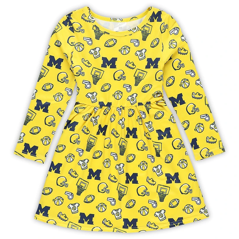 Girls Toddler ZooZatz Maize Michigan Wolverines All-Over Print Football Dress