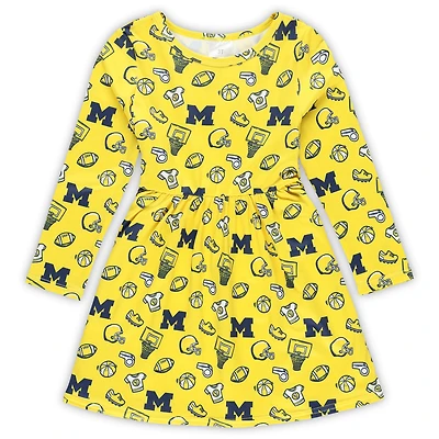 Girls Toddler ZooZatz Maize Michigan Wolverines All-Over Print Football Dress