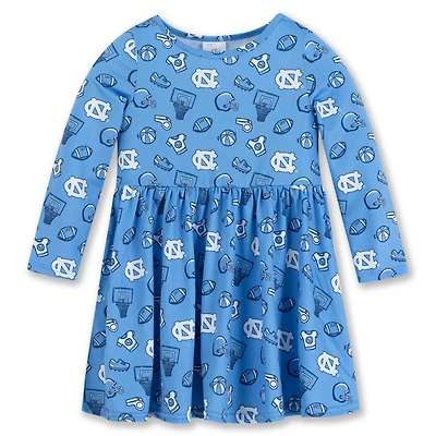 Girls Toddler ZooZatz Carolina Blue North Tar Heels All-Over Print Football Dress