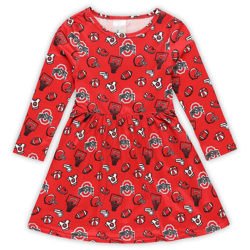Girls Toddler ZooZatz Scarlet Ohio State Buckeyes All-Over Print Football Dress