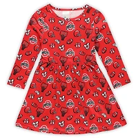 Girls Toddler ZooZatz Scarlet Ohio State Buckeyes All-Over Print Football Dress