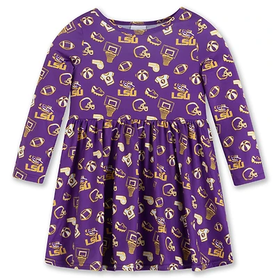 Girls Toddler ZooZatz Purple LSU Tigers All-Over Print Football Dress