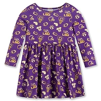 Girls Toddler ZooZatz Purple LSU Tigers All-Over Print Football Dress