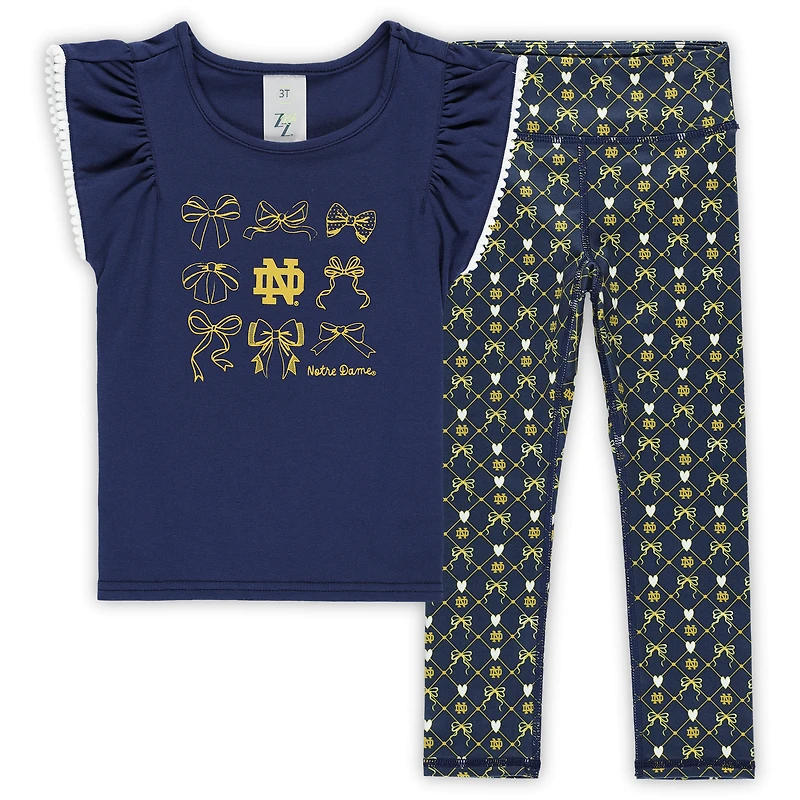 Girls Toddler ZooZatz Navy Notre Dame Fighting Irish Tri-Blend Bow Legging and Shirt Set