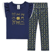 Girls Toddler ZooZatz Navy Notre Dame Fighting Irish Tri-Blend Bow Legging and Shirt Set
