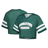 Women's ZooZatz Green Michigan State Spartans V-Neck Mesh Cropped T-Shirt