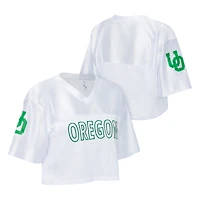 Women's ZooZatz White Oregon Ducks Mesh Cropped V-Neck T-Shirt