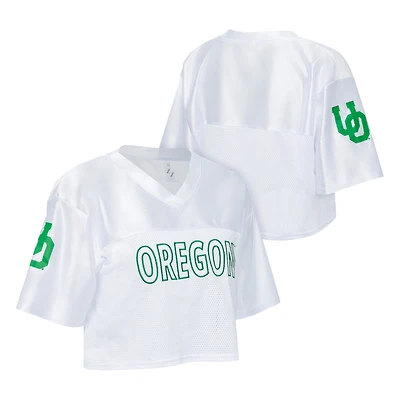 Women's ZooZatz White Oregon Ducks Mesh Cropped V-Neck T-Shirt