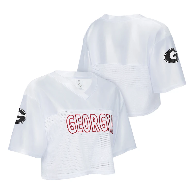 Women's ZooZatz White Georgia Bulldogs Mesh Cropped V-Neck T-Shirt