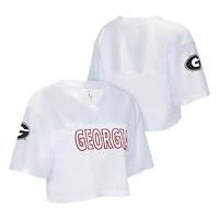 Women's ZooZatz White Georgia Bulldogs Mesh Cropped V-Neck T-Shirt