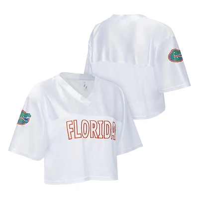 Women's ZooZatz White Florida Gators Mesh Cropped V-Neck T-Shirt