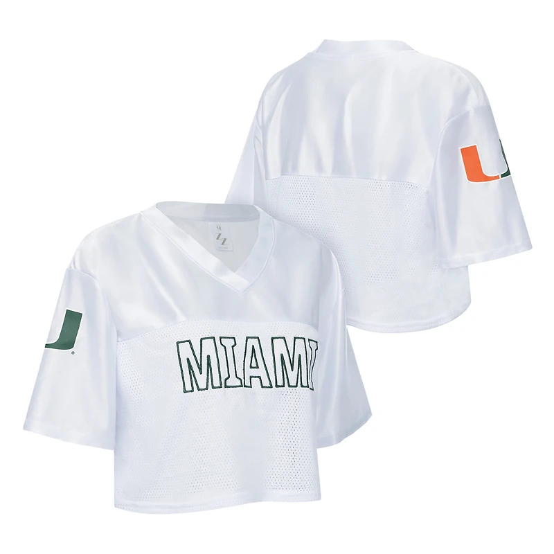 Women's ZooZatz White Miami Hurricanes Mesh Cropped V-Neck T-Shirt