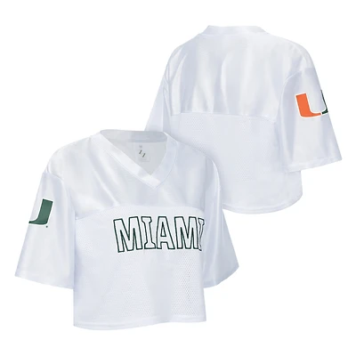 Women's ZooZatz White Miami Hurricanes Mesh Cropped V-Neck T-Shirt