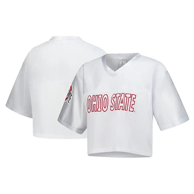 Women's ZooZatz White Ohio State Buckeyes Mesh Cropped V-Neck T-Shirt