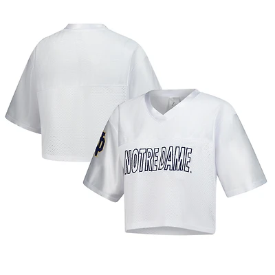 Women's ZooZatz White Notre Dame Fighting Irish Mesh Cropped V-Neck T-Shirt