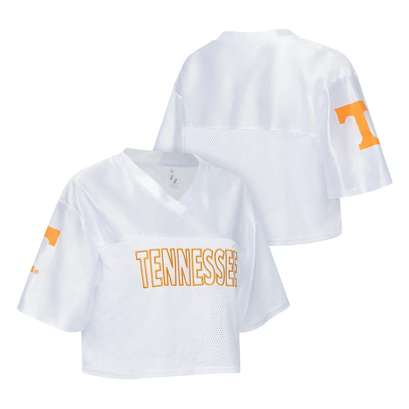 Women's ZooZatz White Tennessee Volunteers Mesh Cropped V-Neck T-Shirt