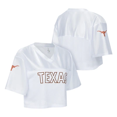Women's ZooZatz White Texas Longhorns Mesh Cropped V-Neck T-Shirt